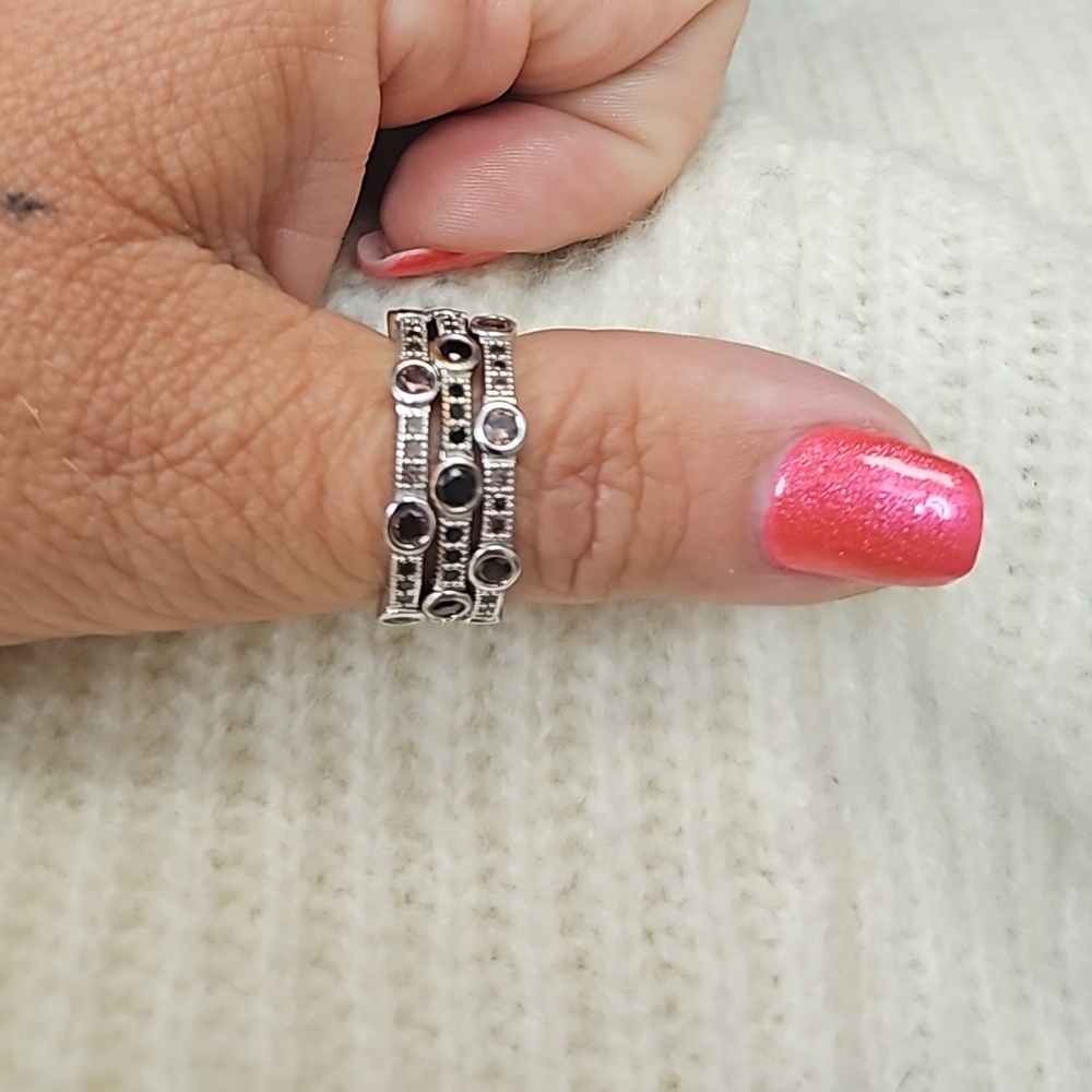 Elegant Silver and Black Stacked Ring